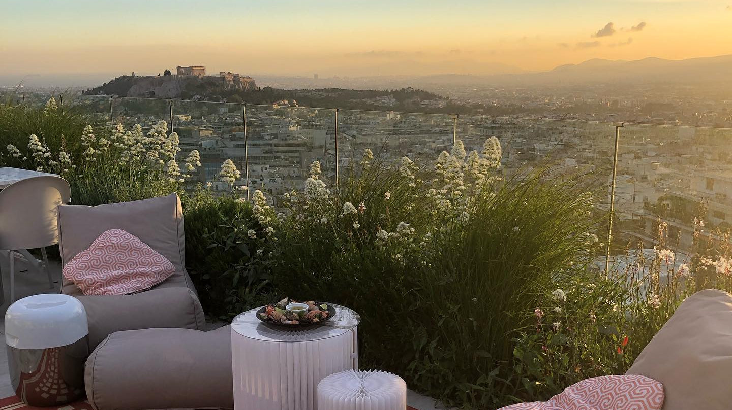 At Peace in Greece - beautiful Boutique Athens Hotel creates an ambient lounge sunset