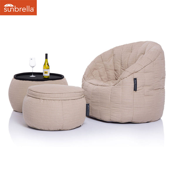 cream designer sofa set Sunbrella fabric bean bag by Ambient Lounge 